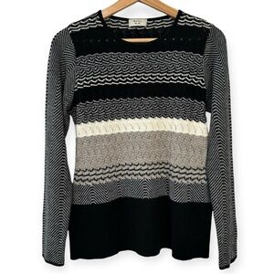 Weill Striped Pointelle Knit Merino Wool Blend Sweater size 8